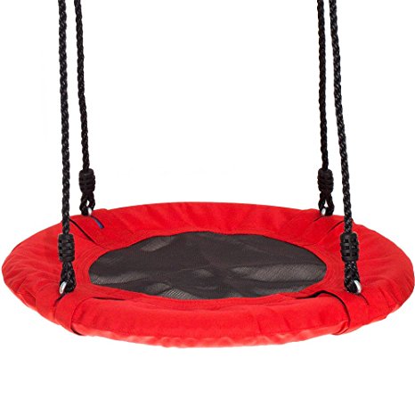 SWINGING MONKEY PRODUCTS Fabric Saucer Spinner Swing, Red – FUN! Easy Install on Swing Set or Tree, Nylon Rope with Padded Steel Frame