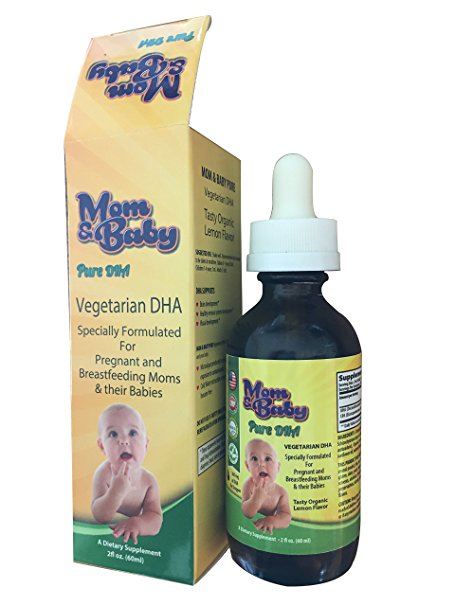 Infant Vegan DHA Non-GMO Supplement - Liquid Drops suitable for Mom & Baby for Pre-Conception, Pregnancy, Prenatal, Breastfeeding. 60-120 servings - Tasty Organic Lemon Flavor