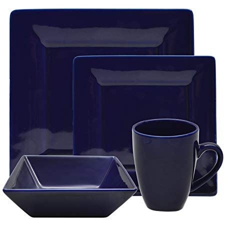 10 Strawberry Street Square 16 Piece Dinnerware Set, Cobalt