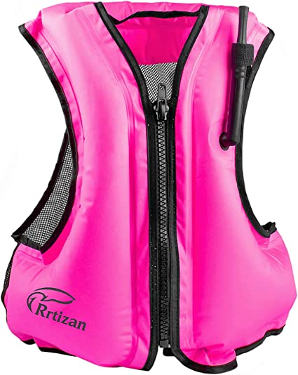 Rrtizan Snorkel Vest Inflatable Swimming Life Jacket for Kayaking Diving Snorkeling Safety, Fit 80-220lbs Adults