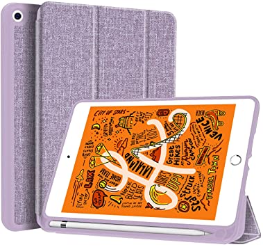 Soke iPad Mini 5 Case 2019 with Pencil Holder,Premium Trifold Case with Strong Protection, Ultra Slim Soft TPU Back Cover with Auto Sleep/Wake Function for New Apple iPad Mini 5th Gen(Violet)