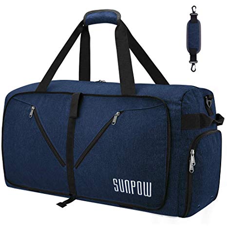 SUNPOW 85L Travel Duffel Bag, Large Weekender Bag With Shoes Compartment Tear Resistant Packable Duffle Bag For Men Women Royal Blue