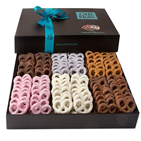 Pretzels and Chocolate Gift Basket, Assorted Flavored Yogurt, Milk & Dark Chocolate Pretzels Box Gift Set - Send it for Christmas Holiday or as an Every Day Sweet Treat - Oh! Nuts