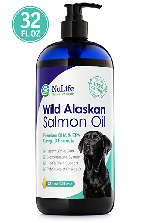 Wild Alaskan Salmon Oil for Dogs, Omega 3 Fish Oil Liquid, Skin and Coat Supplement for Shedding, Dry Itchy Skin, Allergies, Immune & Heart Health, All Natural EPA   DHA Fatty Acids, 32 oz Pump Bottle