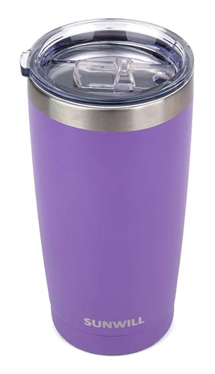 SUNWILL 20oz Tumbler with Lid, Stainless Steel Vacuum Insulated Double Wall Travel Tumbler, Durable Insulated Coffee Mug, Powder Coated Purple, Thermal Cup with Splash Proof Sliding Lid