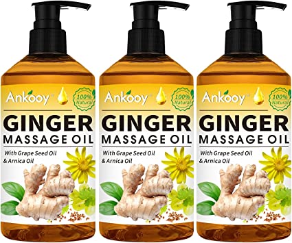 3 Pack Ginger Oil,Ginger Massage Oil with Arnica Oil,Vitamin E Oil and Grape Seed Oil,Ginger Oil for Lymphatic Drainage,100% Natural Massage Oil Ginger Essential Oil for Warming and Relaxing