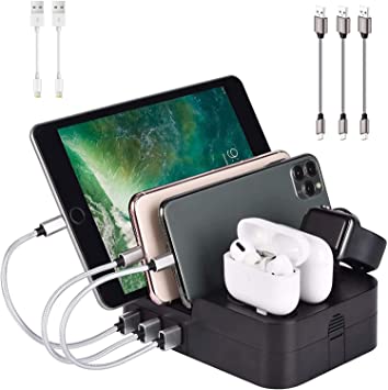 Charging Station for Multiple Devices 6 Port 30W Fast Multi USB Charger Station Dock HUB Desktop Wall Charge Stand Organizer for iPad iPhone Airpods iwatch Kindle Tablet Multiple Devices(Black)