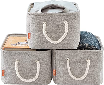 Lifewit Storage Baskets for Shelves Fabric Storage Bins for Organizing Decorative Closet bins with Handles for Living Room, Utility Room, 14.6 x 10.6 x 7.9 Inch, 3 Pack, Grey