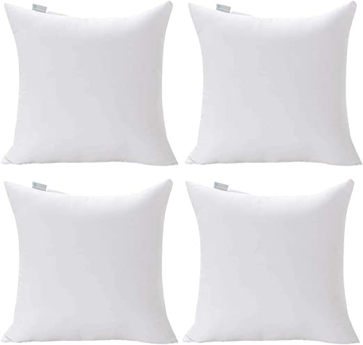 Acanva 18 x 18 Premium Hypoallergenic Polyester Stuffer Square Form Sham Throw Pillow Inserts, 18"-4P, 2020 Newer Version 4 Count