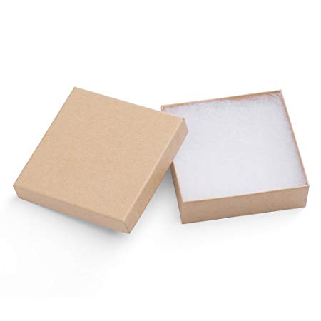 MESHA Jewelry Boxes 3.5x3.5x1 Inches Paper Gift Boxes Natural Brown Cardboard Bracelet Boxes with Cotton Filled Pack of 20