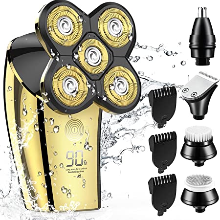 Electric Shaver for Men,GOOLEEN 5 in 1 Head Shavers for Bald Men Wet and Dry Waterproof Electric Razor for Men Cordless Rechargeable Bald Head Shaver Grooming Kit with Hair Clippers Nose Hair Trimmer