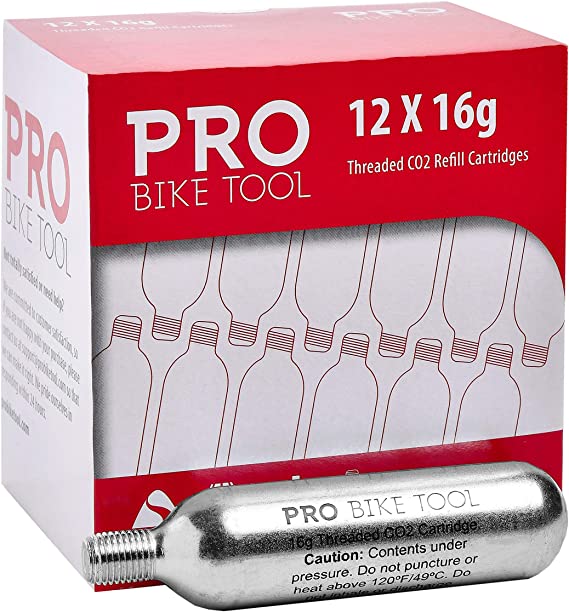 16g Threaded CO2 Cartridges - for All CO2 Bike Tire Inflators with Threaded Connection - Quick Air Refill for Bicycle Tires - Cartridge for CO2 Pump - Road or MTB Bikes.