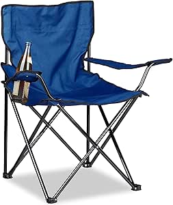 Vencier Folding Camping Chair – Outdoor Portable Garden Chair, Lightweight Design Lounger Seat with Cup Holder – Ideal for Summer to go Beach, Sun Bathing, Fishing, Parties, Trips and BBQs (Blue)