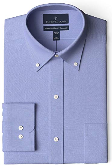 Amazon Brand - BUTTONED DOWN Men's Classic Fit Button-Collar Solid Pinpoint Dress Shirt, Supima Cotton Non-Iron