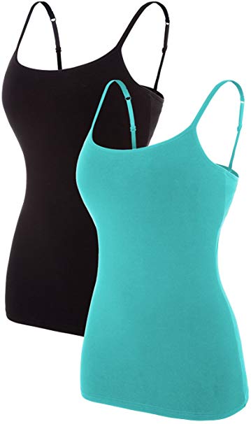 ATTRACO Women's Cotton Camisole Shelf Bra Spaghetti Straps Tank Top 2 Packs