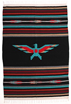 Hand Woven Thunderbird Falsa Blanket. Heavyweight 5' x 7' (Black)