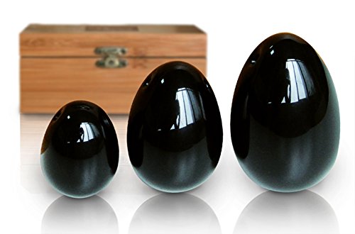 Yoni Jade kegel Exerciser Vaginal Eggs by Beauty Molly Set of 3 Natural Black Obsidian Egg for kegel Exerciser Yoga Egg Pelvic Floor Muscles Vaginal Exercise Size S/M/L