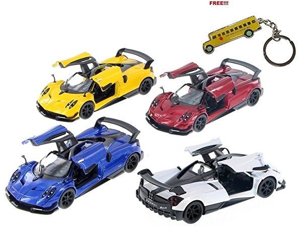 Set of 4: 5" 2016 Pagani Huayra BC 1/38 Scale Diecast Model Toy car (Yellow/Blue/White/Red) by Kinsmart