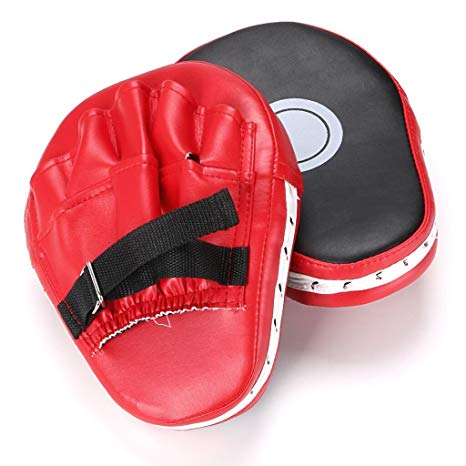 Hipiwe 2pcs MMA Focus Punch Mitts PU Leather Kicking Palm Pads Camber Taekwondo Training Boxing Target Pad with Adjustable Strap