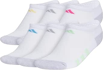 adidas Athletic Cushioned No Show Socks (6-Pairs) for Kids, Boys and Girls-Durable, Breathable Low-Profile Fit