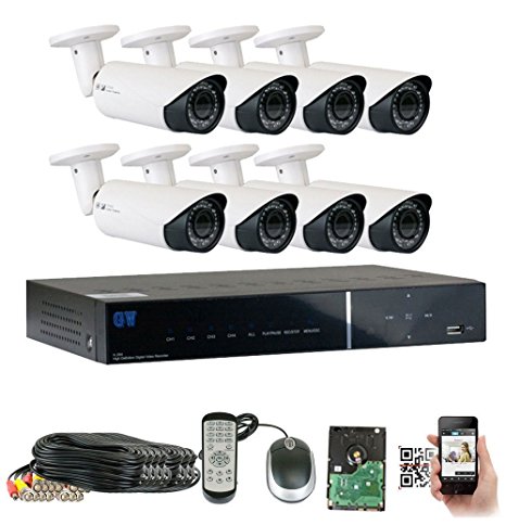 GW Security 8CH HD DVR Security System, QR-Code Connection, 8 Day Night 2400TVL High Resolution Weatherproof 2.8~12mm Varifocal Bullet Cameras CCTV Surveillance System 2TB HDD