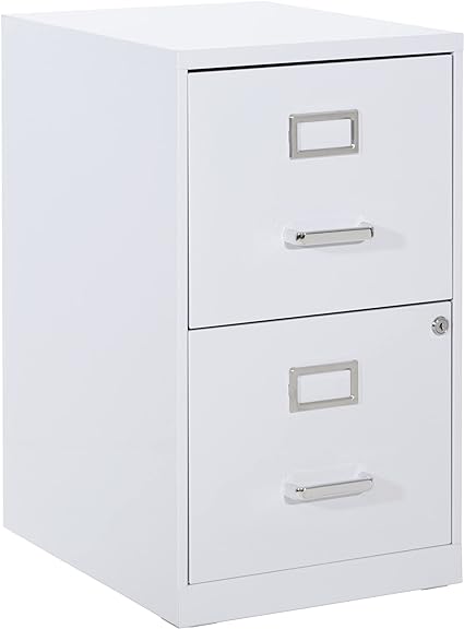 OSP Home Furnishings 2 Drawer Locking Metal File Cabinet, White