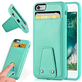 iphone 6s wallet case, ZVE iphone 6 Credit Card Holder Slot case for Apple 6/6s [Kickstand] case protective shockproof leather wallet Case Cover - Mint Green