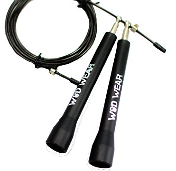 Speed Cable Jump Rope by WOD Wear, Ultra Fast Fully Adjustable - Great for Double Unders, Boxing, Traveling Workouts, MMA, Exercise and Fitness, 100% (Black)
