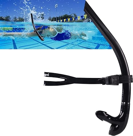 Swim Snorkel for Lap Swimming,Adult Swimmers Snorkeling Gear for Swimming Snorkel Training in Pool and Open Water,Snorkle Center Mount Silicone Mouthpiece One-Way Purge Valve