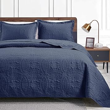 Love's cabin Twin Quilt Set Navy Blue Bedspreads - Soft Bed Summer Quilt Lightweight Microfiber Bedspread- Modern Style Coin Pattern Coverlet for All Season - 2 Piece (1 Quilt, 1 Pillow Sham)