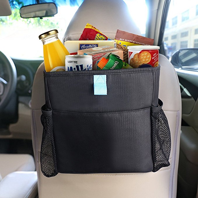 MATCC Car Garbage Can with Side Pocket Car Trash Bin Waterproof Litter Bag Car Storage Bag Back Seat Organizer