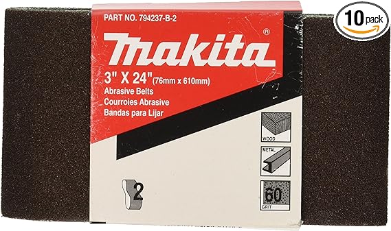 Makita 742312-8B 3-Inch x 24-Inch Abrasive Sanding Belt, 60 Grit (10/Pk)