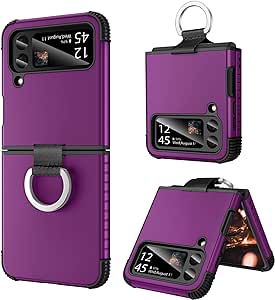 BENTOBEN for Samsung Galaxy Z Flip 3 Case, Z Flip 3 5G Case, Heavy Duty 2 in 1 Full Body Rugged Shockproof Protection Cover with Ring Girls Women Boy Men Covers for Galaxy Z Flip 3 6.7”, Deep Purple