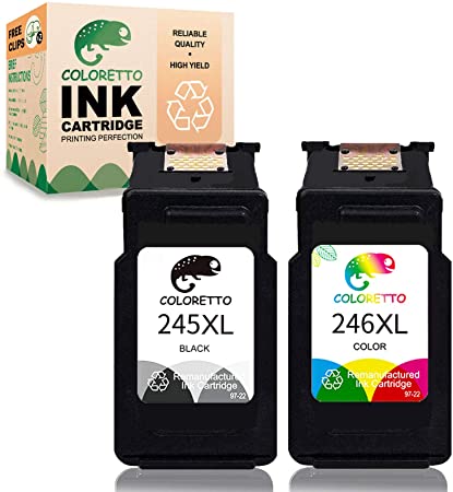 Coloretto Remanufactured Ink Cartridge Replacement for Canon Pg-245Xl Cl-246Xl PG-243 CL-244 245 246 XL to use with Canon PIXMA MX492 MX490 IP2820 MG2420 mg2522 (1 Black 1 Color) Combo Pack