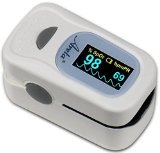 EasyHome Areta Fingertip Pulse Oximeter with Luxury Dual-color OLED Display in 4 Directions and 8 Modes Built-In Alarm Setup Free Carry Case and Neckwrist Cord - Handheld Portable Digital Blood Oxygen and Pulse Sensor Meter Easy and Fast Readings Fit Child to adult all finger sizes -- Lifetime Hassle Free Product Replacement Guarantee