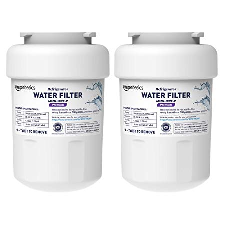 AmazonBasics Replacement GE MWF Refrigerator Water Filter Cartridge - Pack of 2, Premium Filtration