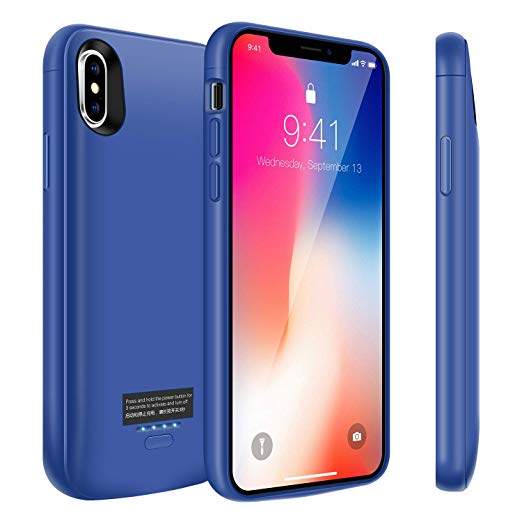 Battery Case for iPhone Xs/X, 4000mAh Portable Charger Case, Rechargeable Extended Battery Charging Case for iPhone Xs/X (5.8 inch), Compatible with Wire Headphones-Blue