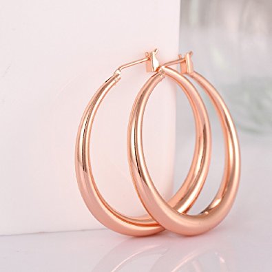2015 Fashion Women 18k Rose Gold Plate Smooth Hoop Earrings