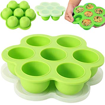 Silicone Egg Bites Molds Green Compatible with Instant Pot Accessories Reusable Baby Food Storage Container,7Cups Egg Poacher for 5,6,8 qt Pressure Cooker & BPA Free