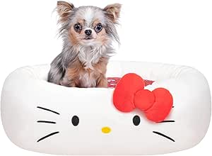 Hello Kitty and Friends Hello Kitty Pet Bed - Pet Bolster Bed with Character Design and Machine Washable Removable Insert - Size Small