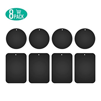 Metal Plates for Magnetic Car Mount,Nekteck Replacement Metal Plates with Strong 3M Adhesive for Magnetic Air Vent Phone Car Mount Holder,GPS Holder, 4 Rectangulars and 4 Rounds, 8 Pack, Black