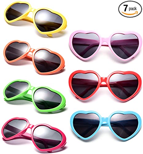 Neon Colors Party Favor Supplies Wholesale Heart Sunglasses (7 Pack Rainbow Set)