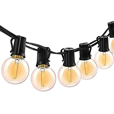 Vintage G40 Globe String Lights with Hanging Edison LED Bulbs, Commercial Decor for Indoor/Outdoor Patio Bistro Pergola Backyard Deckyard Tents Market Cafe Gazebo Porch Letters Bbq Party -18Ft- Black