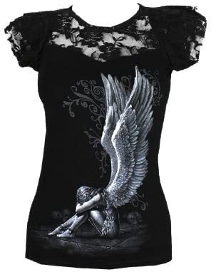 Spiral Unisex Enslaved Angel - Lace Layered Cap Sleeve Top Black