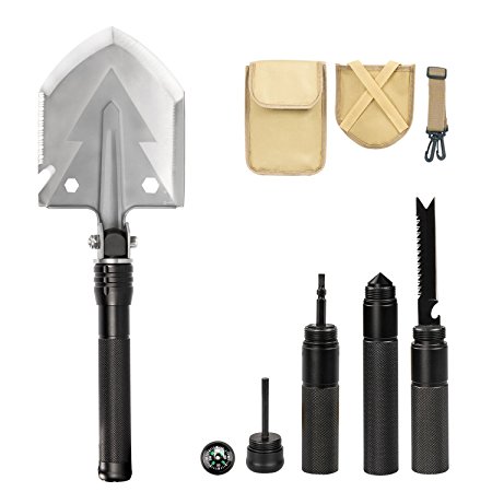 Ylovetoys Military Folding Shovel Multifunctional Survival Spade Outdoor Survive shovel Trench Entrenching Tool Gear for Camping Hiking Gardening Hunting Backpacking Car Emergency with Carrying Pouch