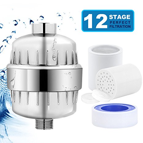 Shower Filter with Replaceable Cartridges Shower Water Purifier Remove Chlorine, Heavy Metals and Water Impurities - For Any Shower Head and Handheld Shower