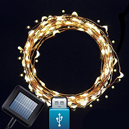 77ft 200LED [With USB Interface] Amir® Solar Powered LED String Light, Indoor/Outdoor Ambiance Lighting,Fairy Solar Christmas Lights for Gardens,Homes,Christmas Party(Warm white)[World First Release]