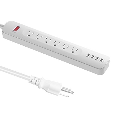 Homgrace 6-Outlet Power Strip Surge Protector with 4 USB Charging Ports and 6ft Cord