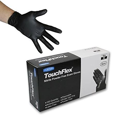TouchFlex N318D-50S Disposable Powder Free Nitrile Gloves, Small/7, Black (Pack of 100)