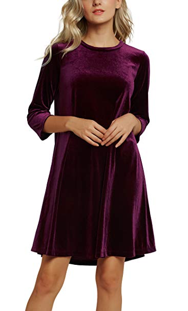 Urban CoCo Women's Velvet Party Dress 3/4 Sleeve Cocktail Dress